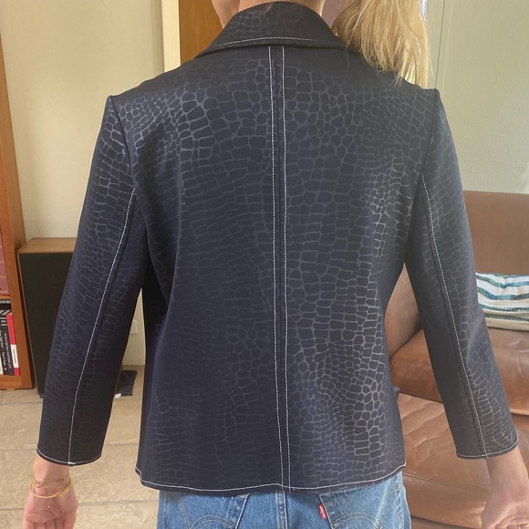 Navy Ellen Tracy Cheetah blazer - Picture 2 of 3